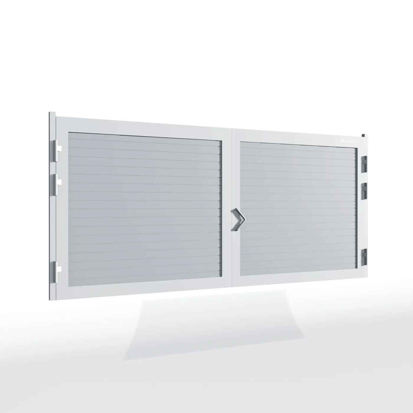 Распашные ворота DoorHan 4800х1200 цвета RAL 9006 (серебристый) с дизайном «доска» с автоматикой